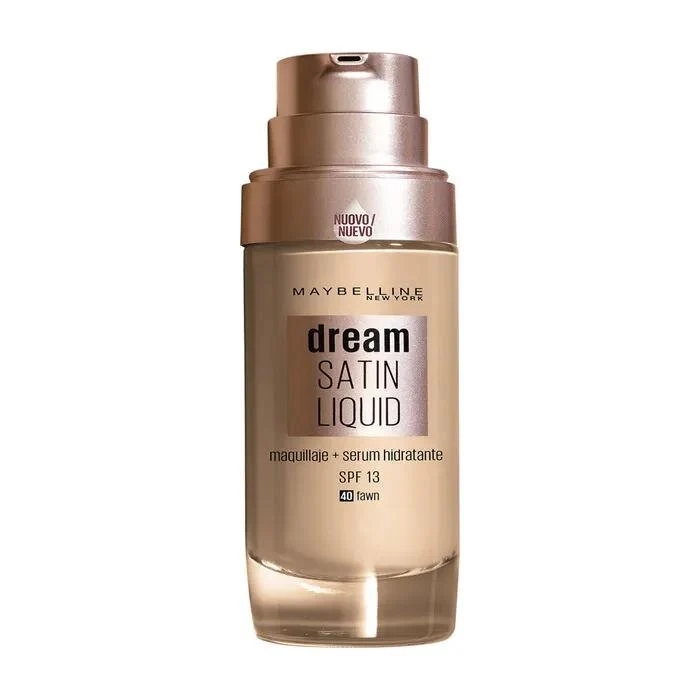 Maybelline Dream Satin Liquid Tono 40 Fawn Base De Maquillaje Hidratante Con Ácido Hialurónico y Cólageno, Para Pieles Oscuras - 30ml